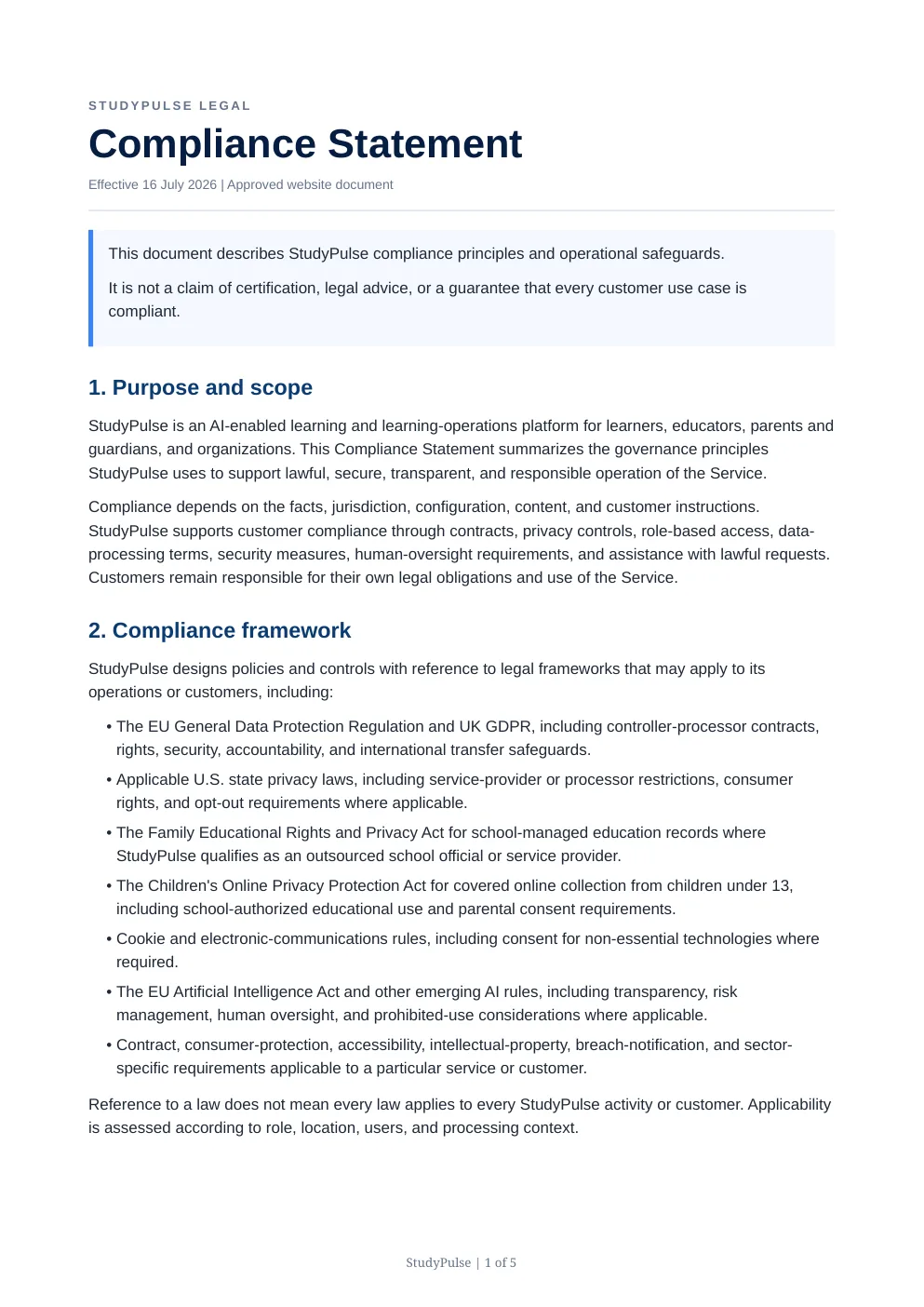 Compliance page 1